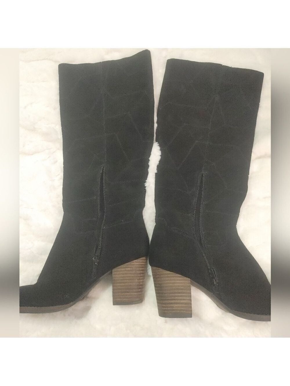 Lucky Brand Black Suede Leather Prouska Heeled Boots 8M - Picture 10 of 15